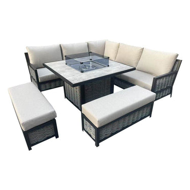 Dover Luxury 5-Piece Aluminium Fire Pit Sofa Set with Thick Cushions in Beige/Grey - UK Luxury Furniture